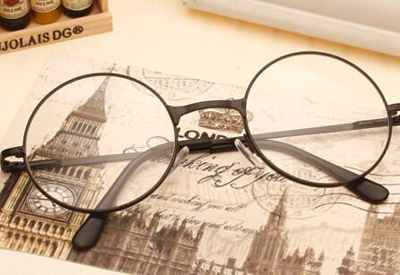 Women Vintage Glasses Frame Plain Mirror Big Round Metal Optical Frame For Girl Eyeglass Clear Lens