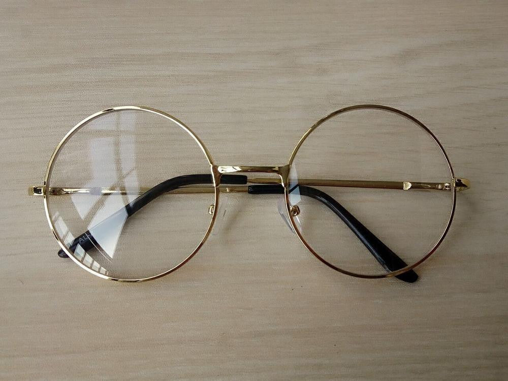 Women Vintage Glasses Frame Plain Mirror Big Round Metal Optical Frame For Girl Eyeglass Clear Lens