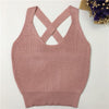 Women Fitness Crop Top Short Knitted Cami Round Neck Cross Back Women Crop Tops Short Bustier Crop Top