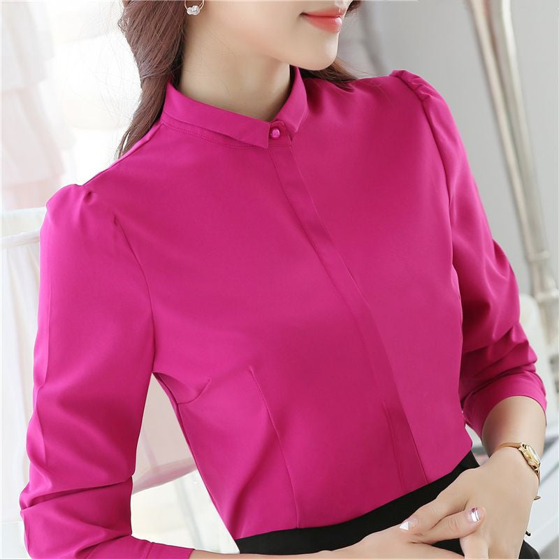 Online discount shop Australia - Formal White Blouse Stand Collar Women Work Wear OL Career Shirt Long Sleeve Plus Size S-XXL T51297