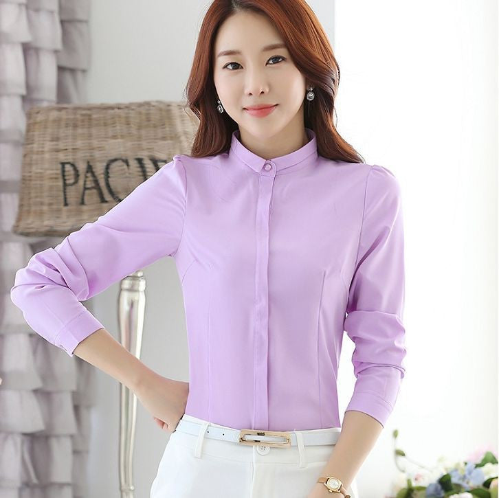 Online discount shop Australia - Formal White Blouse Stand Collar Women Work Wear OL Career Shirt Long Sleeve Plus Size S-XXL T51297