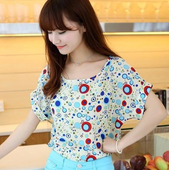 women blouses printed 22 patterns loose style chiffon short sleeve shirts woman clothing fashion Women tops tee and body