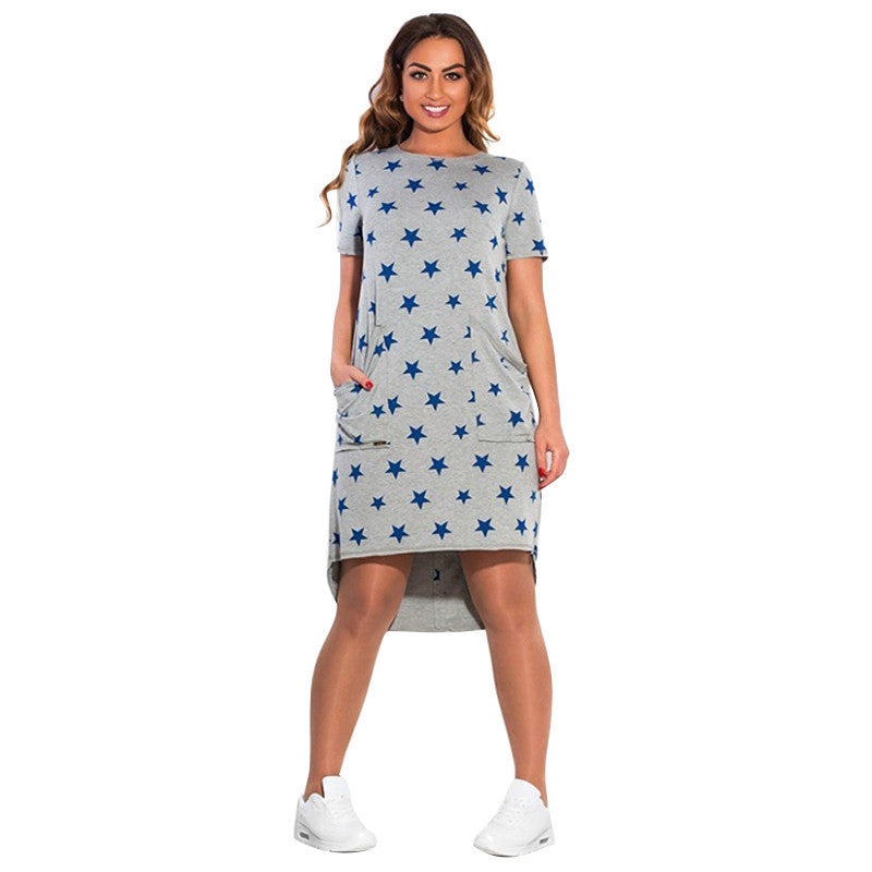 Online discount shop Australia - Fashion Print Star Summer Women Dresses bBg Sizes NEW Plus Size Women Clothing Knee-Length Dress Casual Loose Dress