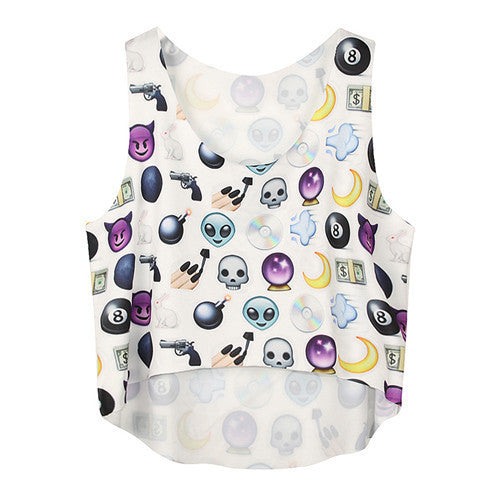 Online discount shop Australia - 21 Colors  Casual Women Crop Emoji Tank Tops Vest Sleeveless Cartoon Beach Tanks T-Shirt