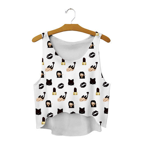 Online discount shop Australia - 21 Colors  Casual Women Crop Emoji Tank Tops Vest Sleeveless Cartoon Beach Tanks T-Shirt