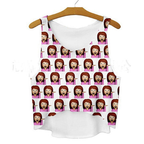 Online discount shop Australia - 21 Colors  Casual Women Crop Emoji Tank Tops Vest Sleeveless Cartoon Beach Tanks T-Shirt