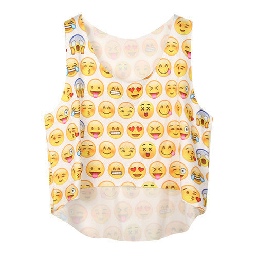 Online discount shop Australia - 21 Colors  Casual Women Crop Emoji Tank Tops Vest Sleeveless Cartoon Beach Tanks T-Shirt