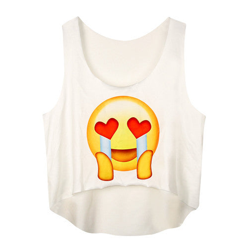 Online discount shop Australia - 21 Colors  Casual Women Crop Emoji Tank Tops Vest Sleeveless Cartoon Beach Tanks T-Shirt