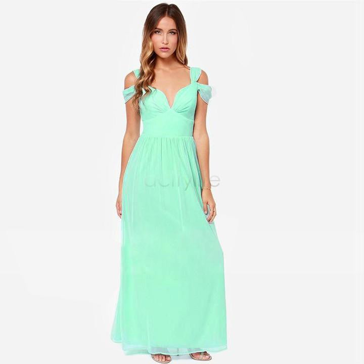 Women Casual Dress Summer Fashion Long Elegant Chiffon Dress Deep V-Neck Split Party Maxi Dress Strap