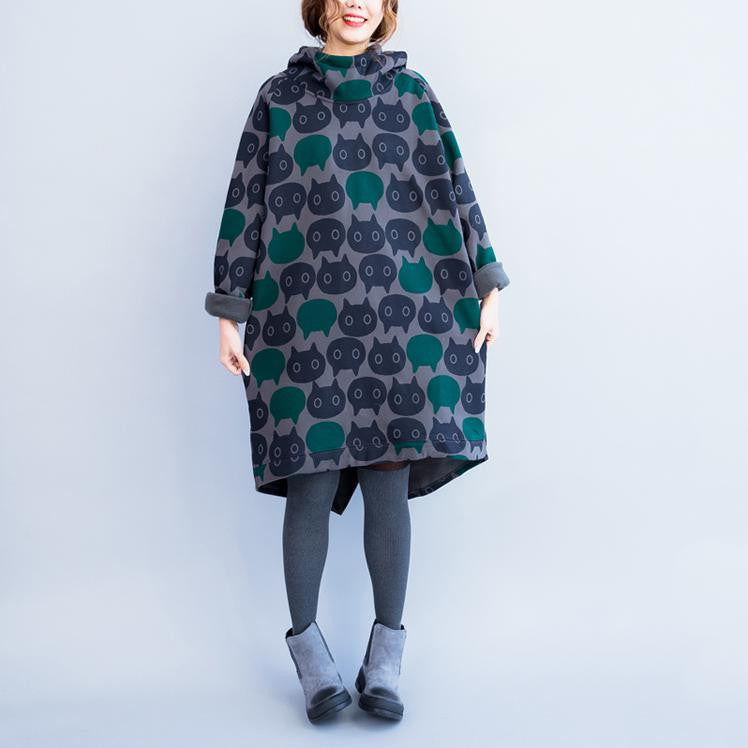 Online discount shop Australia - Autumn&winter New Fashion Korean Style Plus Size Women Brand Clothing Thicken Cotton casual Knee-length Print Dress H207