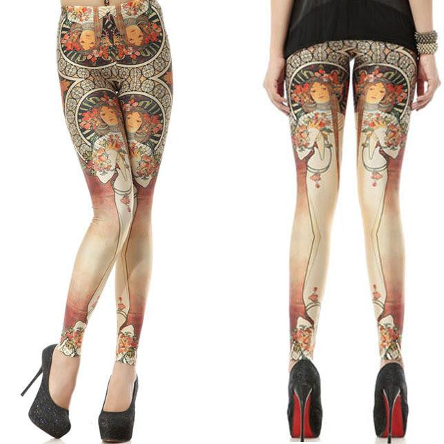 Women vintage Egypt Pharaoh King Tut Cheshire Cat Mechanical Bones White Black Aurora Skye Orange Leggings