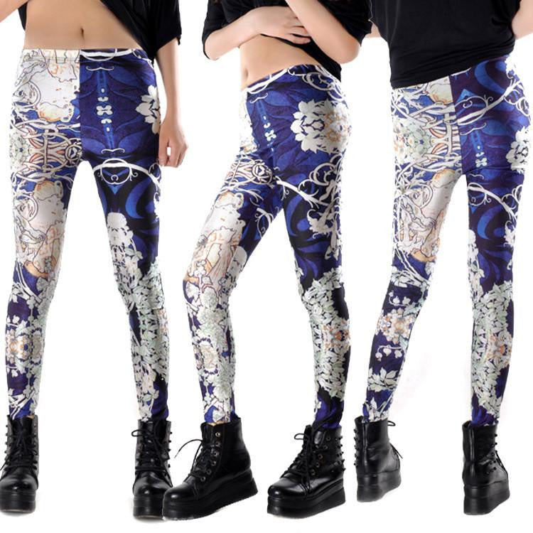 Women vintage Egypt Pharaoh King Tut Cheshire Cat Mechanical Bones White Black Aurora Skye Orange Leggings