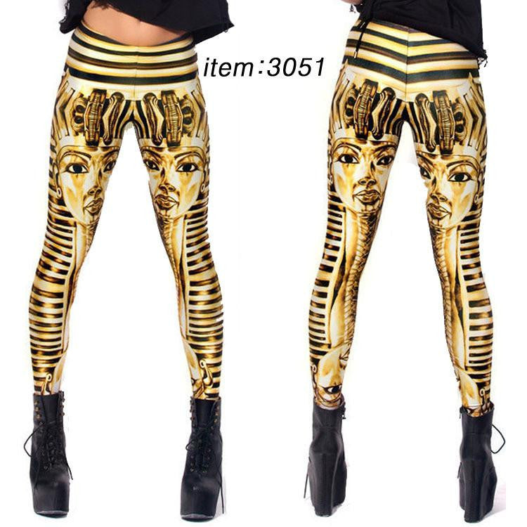 Women vintage Egypt Pharaoh King Tut Cheshire Cat Mechanical Bones White Black Aurora Skye Orange Leggings