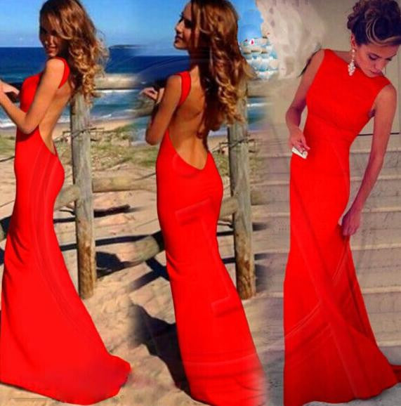 Summer Style Women Long Dress Backless Dress red white black Casual dress Floor-Length Vestidos de festa Longo 8069