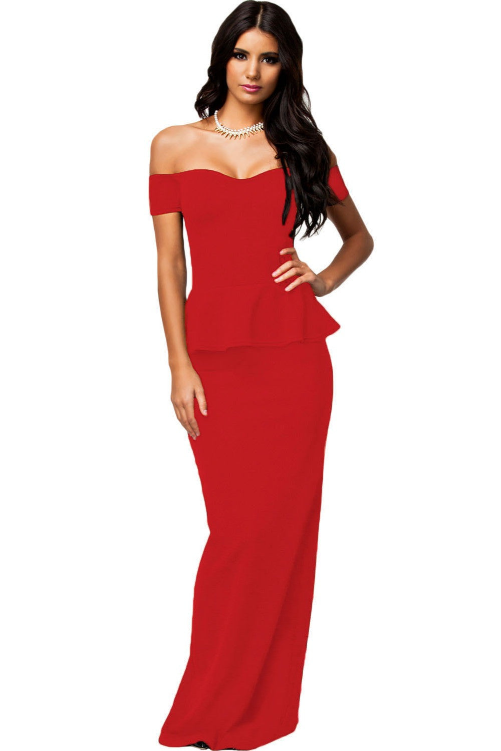 Online discount shop Australia - Autumn Formal Maxi Dresses Black Short Sleeve Off Shoulder Women Peplum Party Dress LC6244