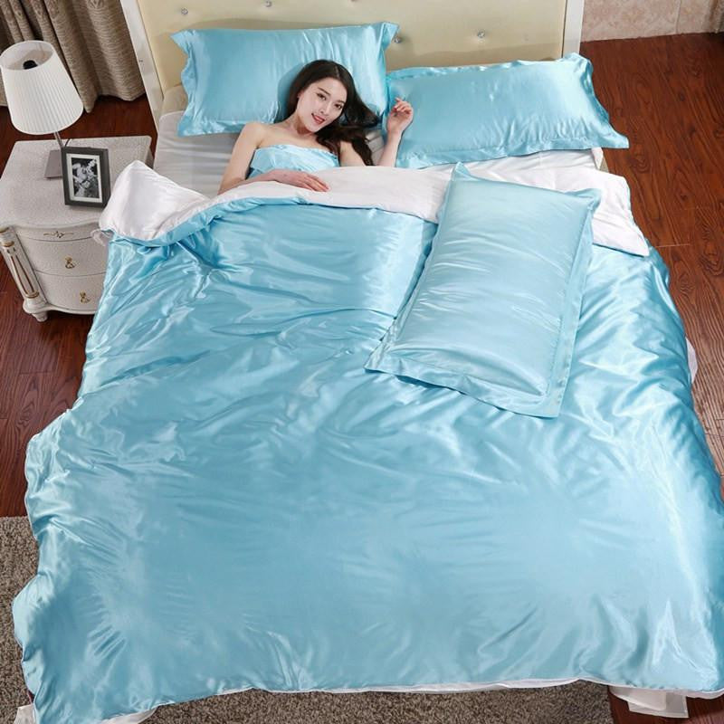 Satin Silk Bedding Set Queen Size Bedsheet Sets Bedclothes Solid Duvet Cover Set Sheet