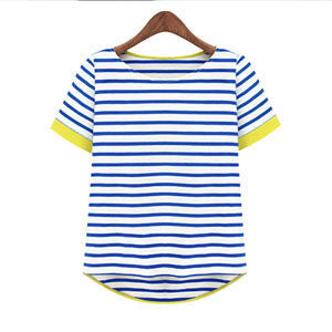 Women Tops O-Neck T-Shirt Short Sleeve Striped T Shirts Tees M L XL XXL XXXL XXXXL Plus Size