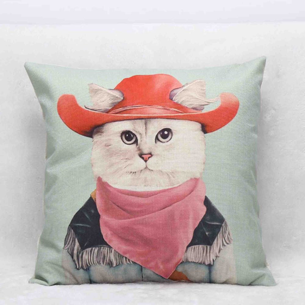 Online discount shop Australia - Mr. Animal Printed Vintage Cushion 45*45cm Linen Cushions Home Decor Cat for Car Seat Home Sofa