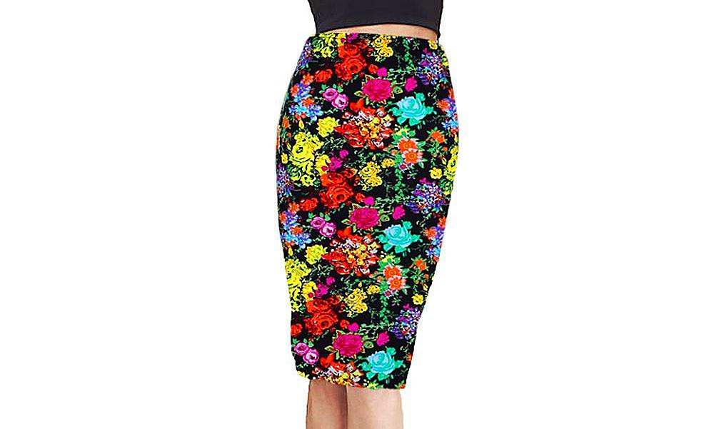 Elegant High Waist Women Pencil Skirt Flower Printing Knee-Length Midi Skirts