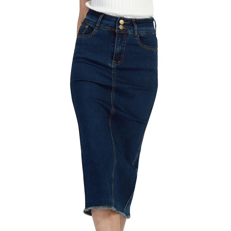Women High Waist Pencil Skirt Denim Midi Plus Size S-3XL Package Hip Skirt Jeans Tassel Vintage Formal Office Jeans Skirt