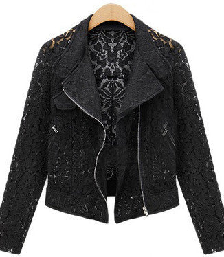 Online discount shop Australia - Lace Biker Jacket New Brand High Quality Full Lace Outwear Leisure Casual Short Jacket Metal Zipper Jacket