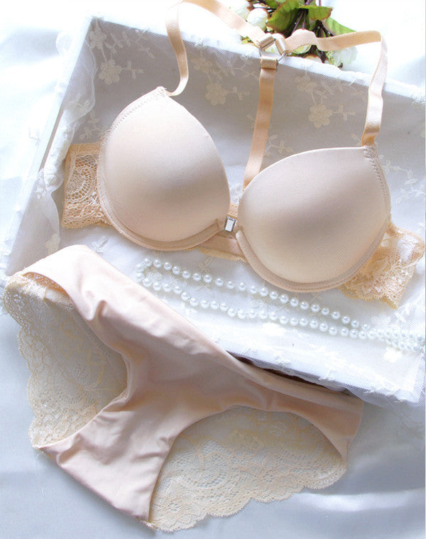 Online discount shop Australia - Buckle small chest women's underwear bra push up lace sexy thin adjustable set