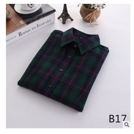 Online discount shop Australia - female new fashion long sleeve college style casual plaid shirts / women's pure cotton large yard slim sanded shirt