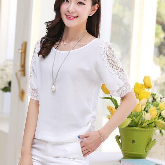 women chiffon lace shirt short-sleeved thin women loose fashion shirts blouse