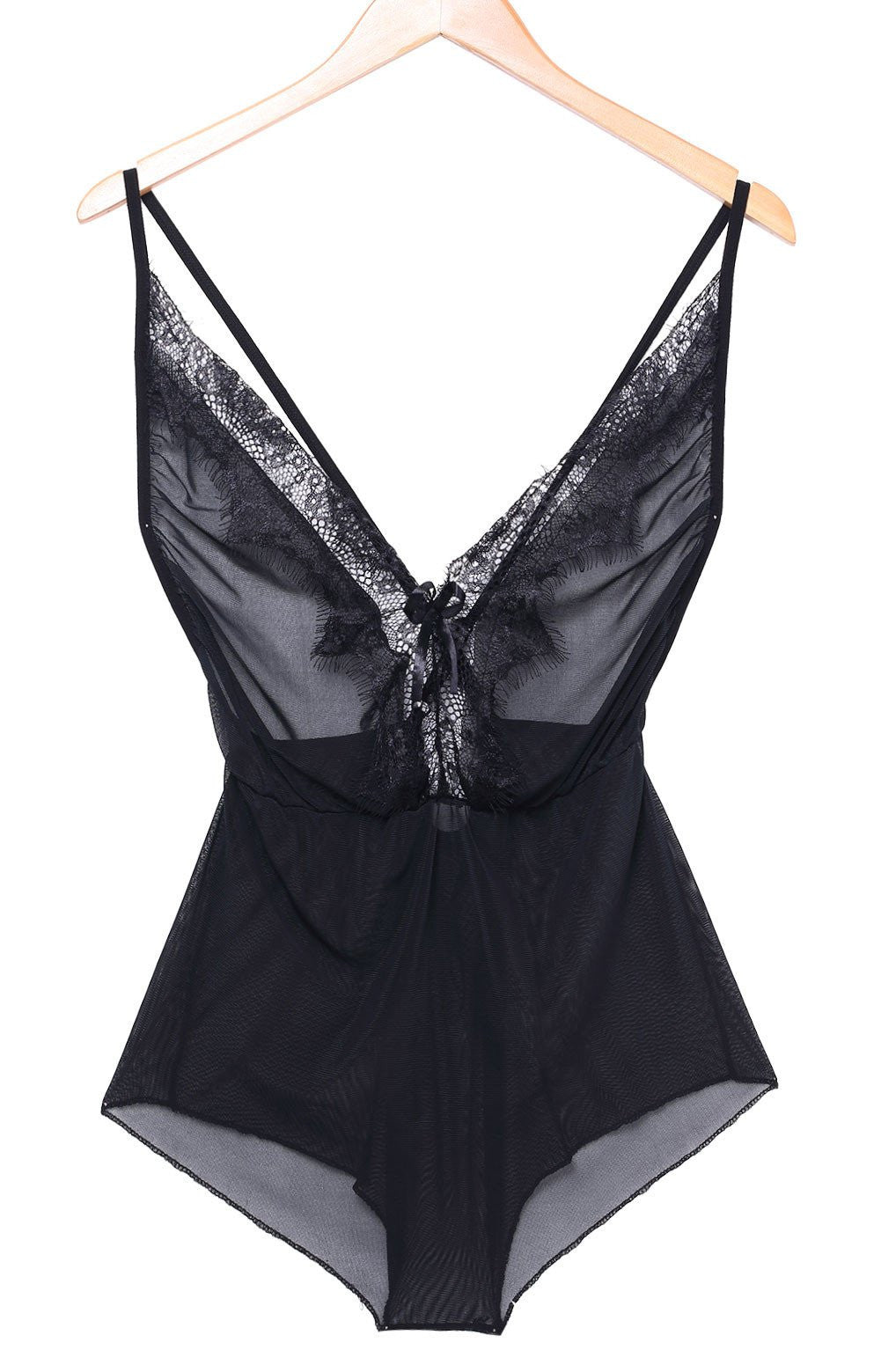 Lingerie Women Black Lace Stain Intimate Sleepwear Deep V-Neck Back Crossfit Babydoll Dress Nightwear Plus Size