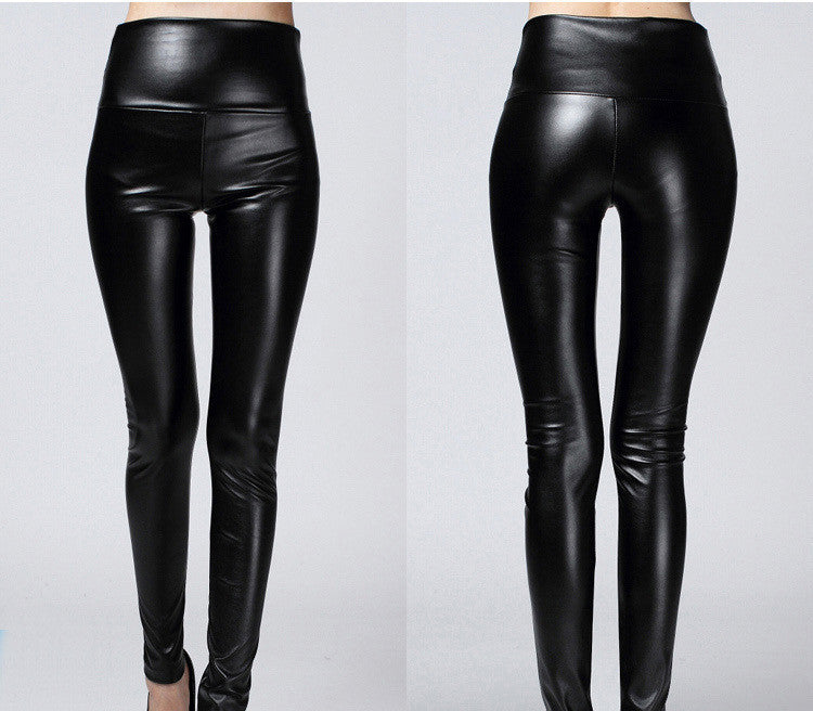 Online discount shop Australia - High Quality PU Leather Pants Women Winter female high waist elastic pu leather fleece stretch Slim women pencil pants