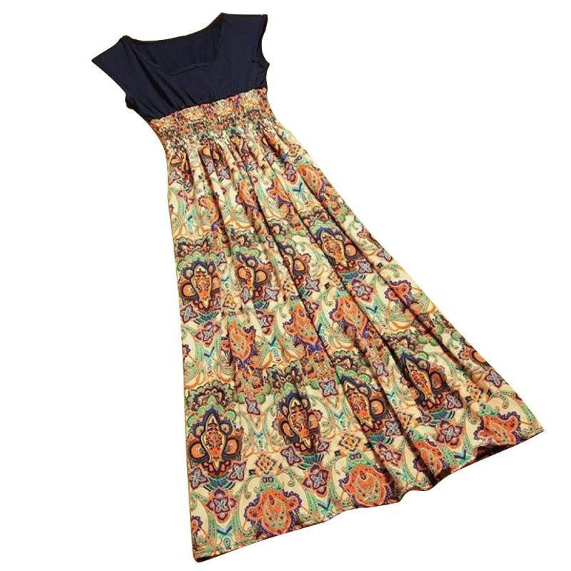 WJ ing Delicate Summer Style Women Flower Floral Print Bohemia Sleeveless Vest Long Beach Dress for Ladies