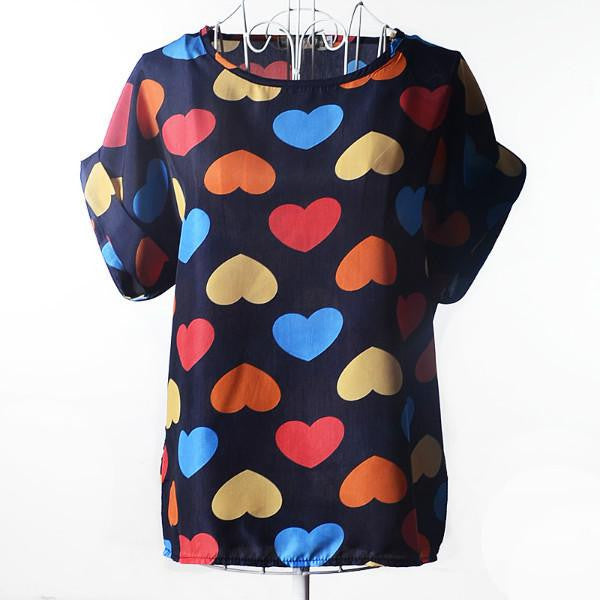 Style Vintage Female T Shirts Heart O-Neck Plus Size Woman Top Tee Casual T-Shirt Women