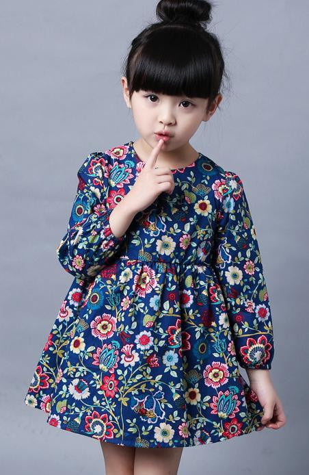 Online discount shop Australia - 2-8 Ages Girls Dress Casual Long Sleeves Flower Princess Girl Dresses Toddler Girl Clothing