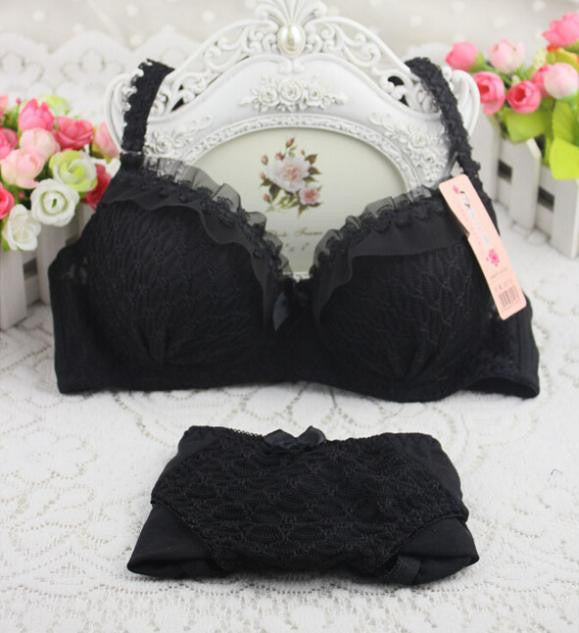 Online discount shop Australia - 100% Cotton new push up women bra set cute 32 34 36 A B C cup young girl sexy lace cotton underwear suit