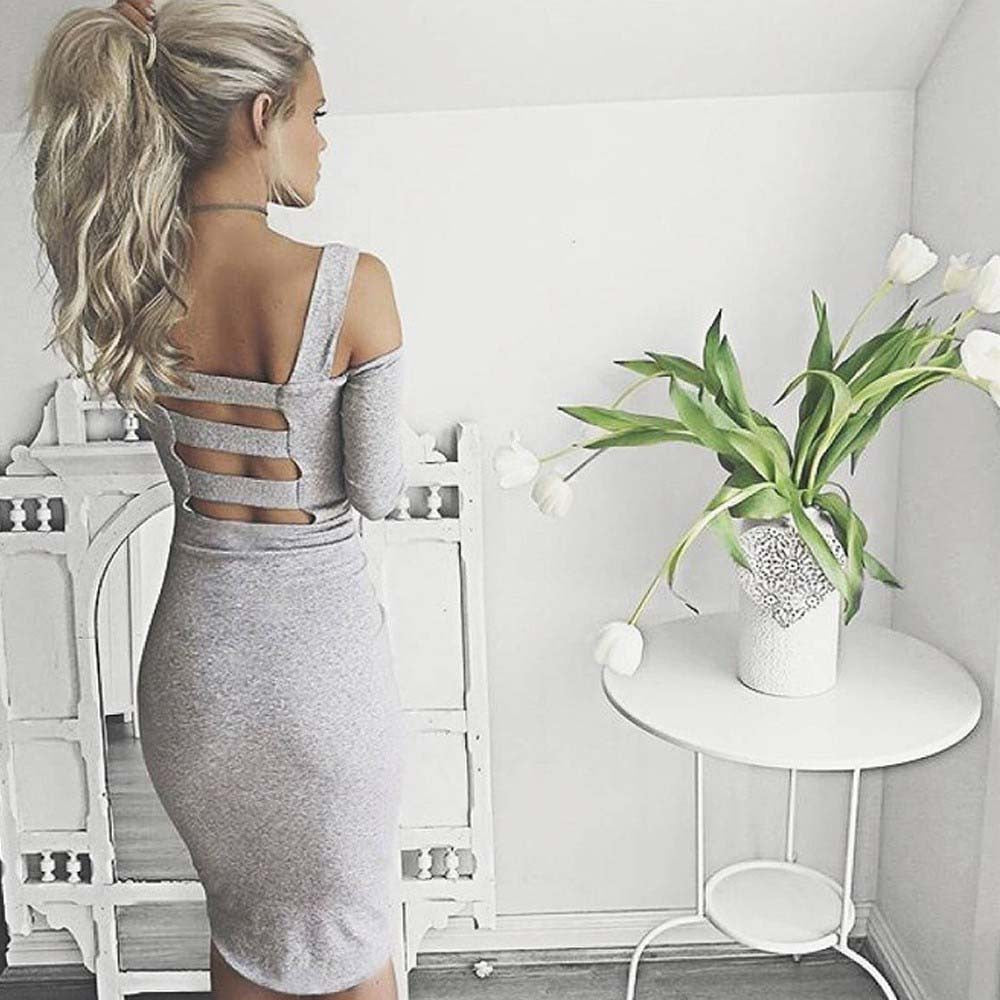 Online discount shop Australia - Black White Sexy Solid Long Sleeve Bandage Party Dress Hollow Out Off The Shoulder Backless Midi Bodycon Women Dresses