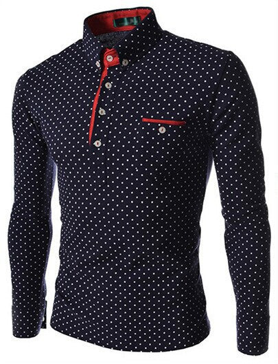 Online discount shop Australia - Men Solid Polo Shirt Quality Brand Polka Dot Slim Fit Long Sleeve Casual Polo Men Camisa Polo