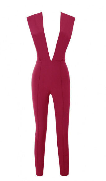 Online discount shop Australia - New Arrivals Gray Deep v Fitted Sexy Bodycon Jumpsuit Nightclub Women Blue Burgunday Rosy 10 Colors Available