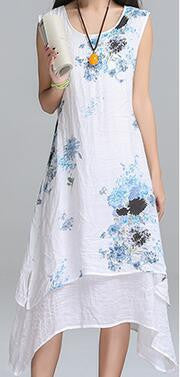 Summer dress Fashion sleeveless women dress casual cotton Linen dress Printed o-neck plus size vestidos de festa
