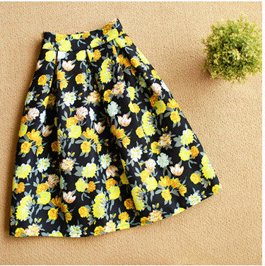 Online discount shop Australia - High Waist Pleated Midi Skirt 4 Color Women Floral Print Long Skirts Winter Skirts