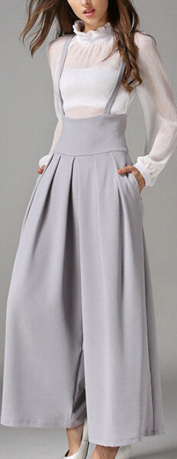 Women Wide Leg Pants With Strap Ankle-Length Loose Pants Female Euro Style High Waist Ladies Pant Pantalones