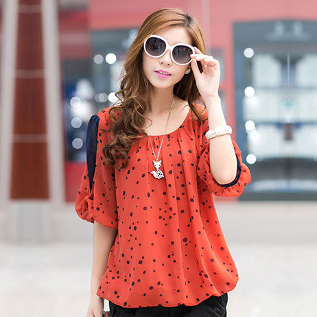 Polka Dot Print Chiffon Blouse Plus Size Casual Shirts Women Clothing Fashion Tops