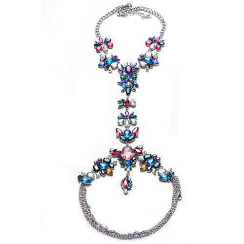 ZA Long Body Chain DIY Handmade Luxury Blue Red Gem Fashion Crystal Necklace Pendant Set Statement Vacation