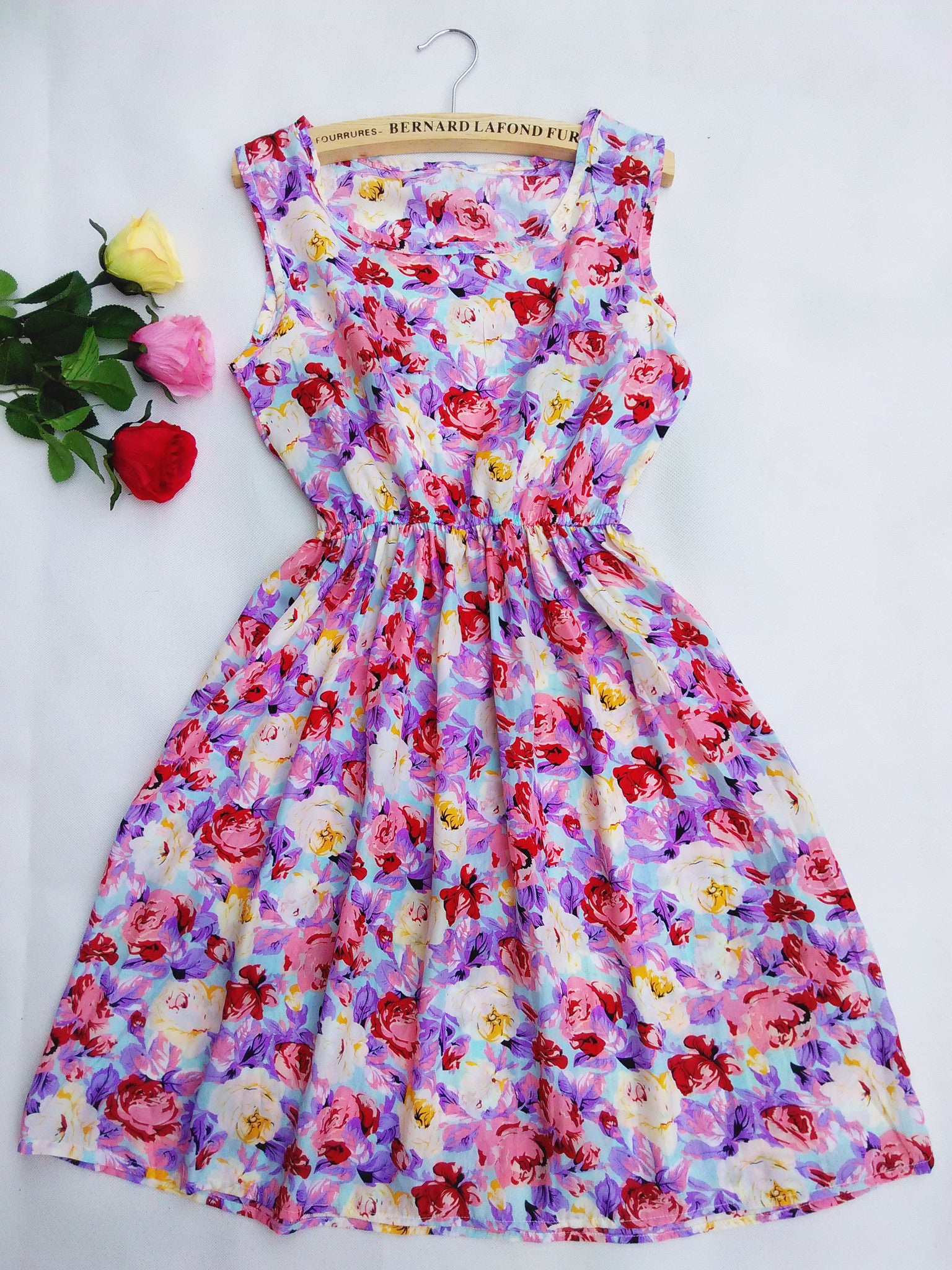 Online discount shop Australia - Florals Print Women New Sleeveless Round Neck Dress Summer