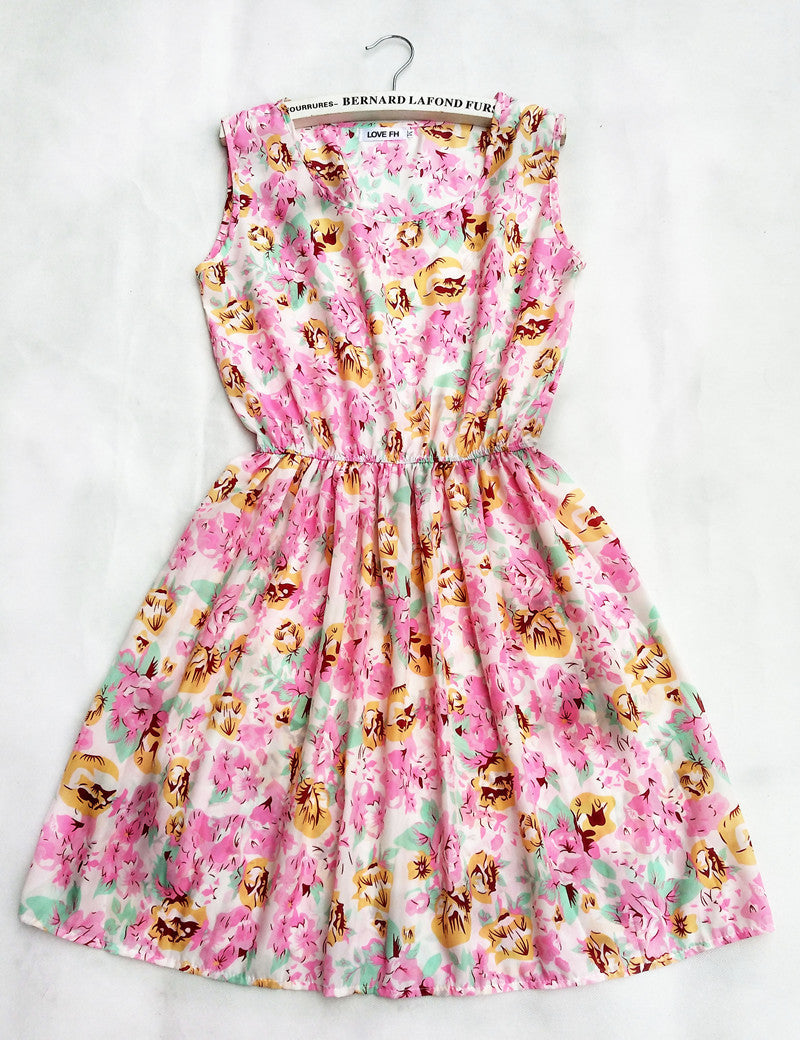 Online discount shop Australia - Florals Print Women New Sleeveless Round Neck Dress Summer