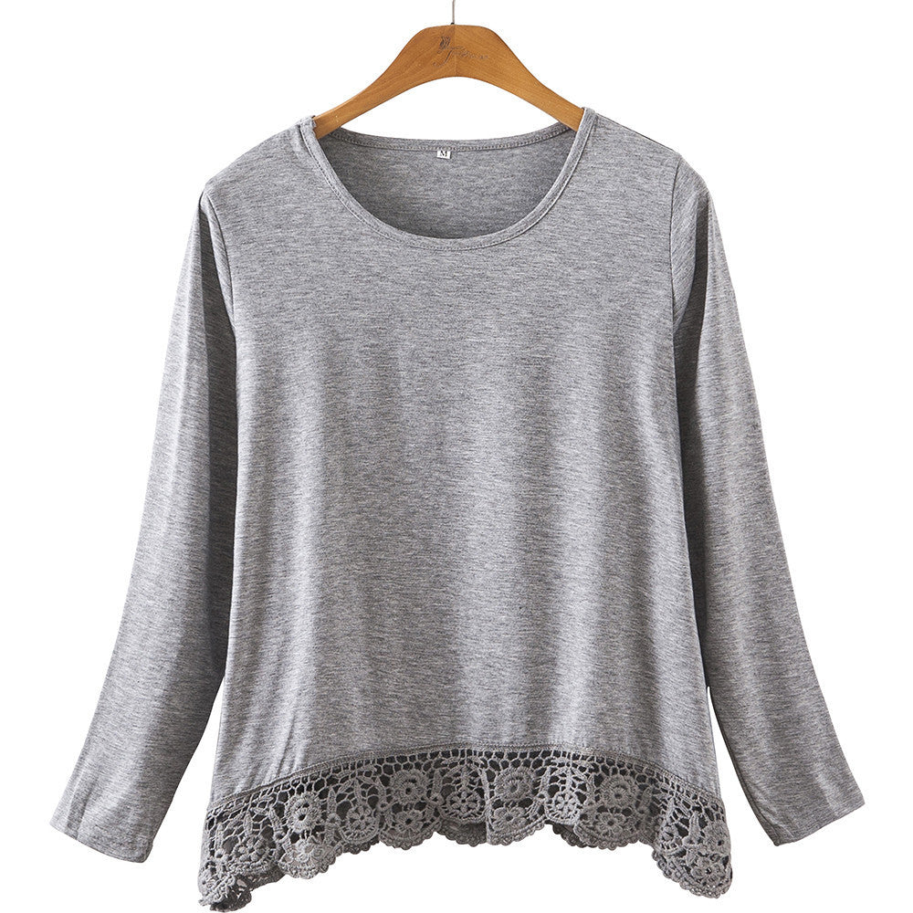 Online discount shop Australia - Casual Cotton Lace Collar Women Blouse Shirt Women Tops O-Neck Long Sleeve Blouse Female Shirts