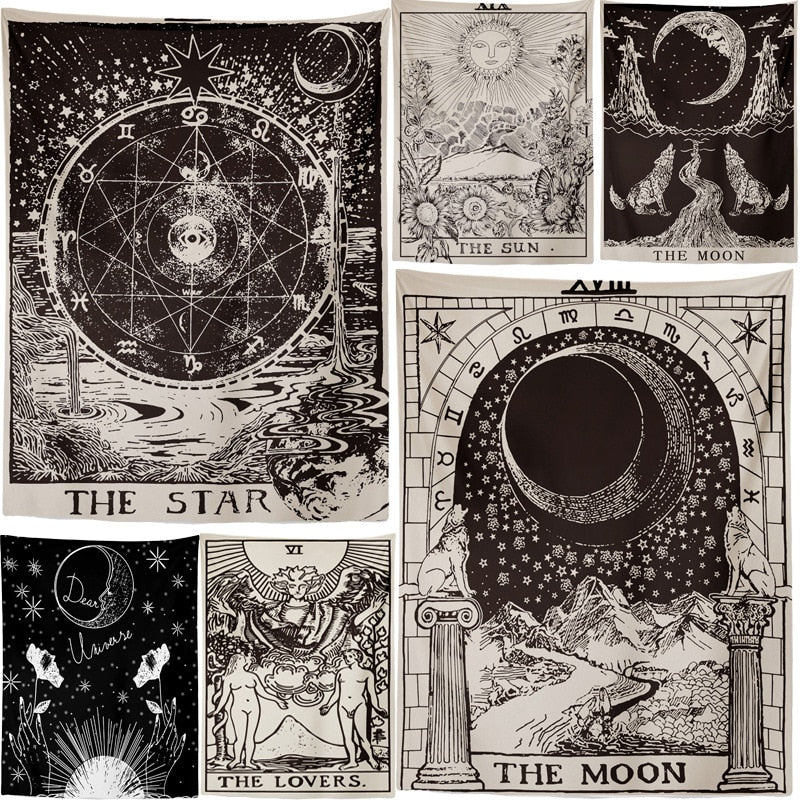The Moon Star Tapestry Wall Hanging Astrology Divination Bedspread Beach Mat