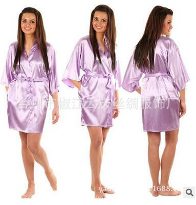 Women Silk Satin Short Night Robe Solid Robe Fashion Bath Robe Bathrobe Wedding Bride Bridesmaid Robe