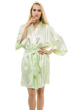 Women Silk Satin Short Night Robe Solid Robe Fashion Bath Robe Bathrobe Wedding Bride Bridesmaid Robe