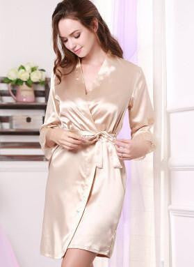 Women Silk Satin Short Night Robe Solid Robe Fashion Bath Robe Bathrobe Wedding Bride Bridesmaid Robe