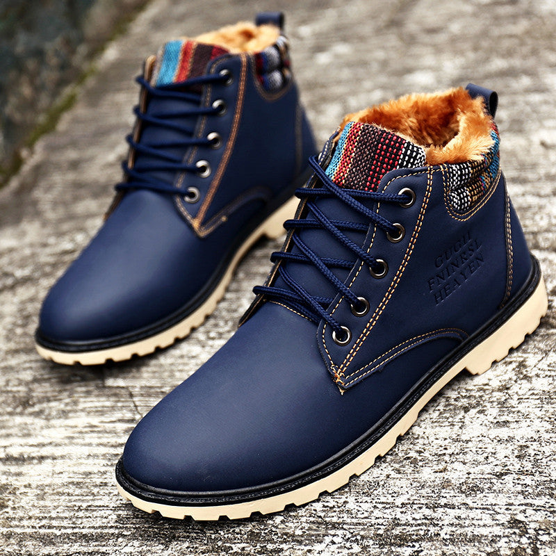 Online discount shop Australia - Men Boots Warm Leather Blue Army Boots Fashion Waterproof Ankle Boots Plush Rubber Yellow Shoes Round Toe G5